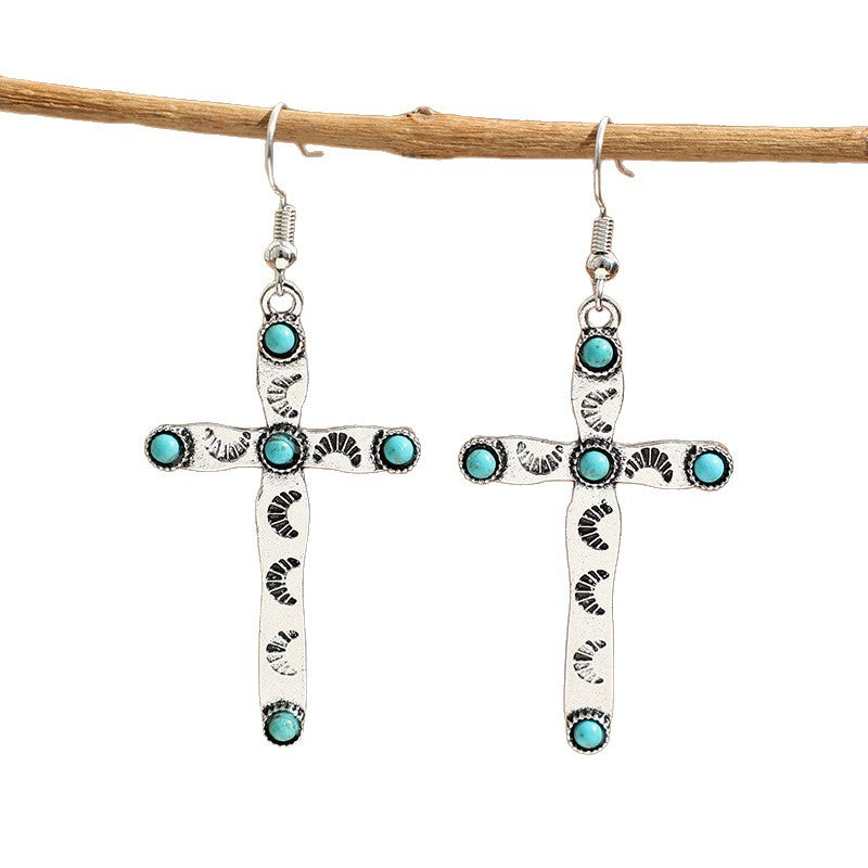 Western Turquoise Cross-shaped Earrings Vintage-style Jewelry