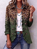 Women's Long Sleeve Cardigan – Solid & Leopard Print OL Commuter Style