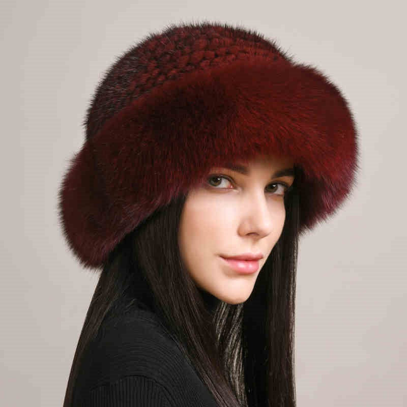 Women’s Mink Hair Winter Hat Braided Fur Warm Elegant Beanie - Image 11