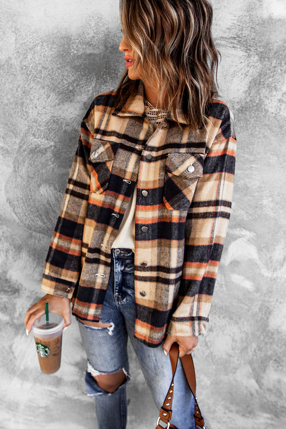Brown Plaid Flannel Shacket | Button-Up Long Sleeve