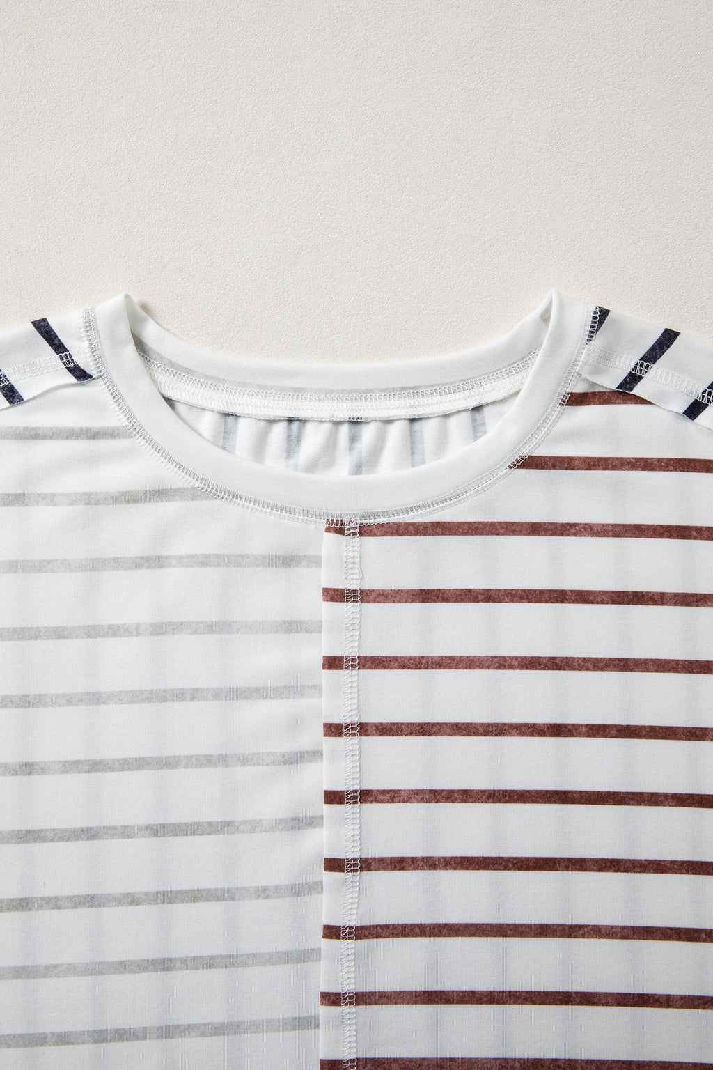 Women's Striped Colorblock Loose Fit 3/4 Sleeve Knit T-Shirt