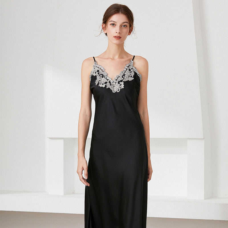 Satin V-Neck Midi Slip Nightdress Romantic Sleeveless Loungewear