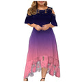 Women's Off-Shoulder Lace Trim Gradient High-Low Dress - Image 6