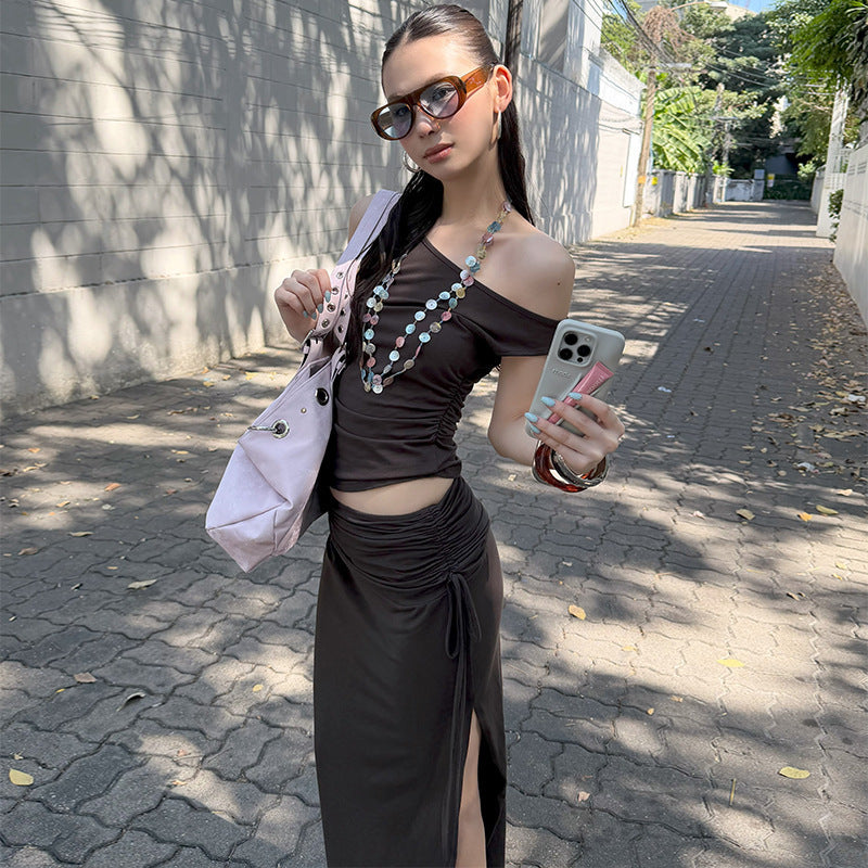 Women's Off-Shoulder Top and Maxi Skirt Two-Piece Set - Image 3