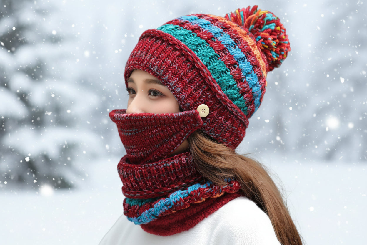 Winter Plush Knitted Hat – Soft Warm Knit Beanie for Cold Weather