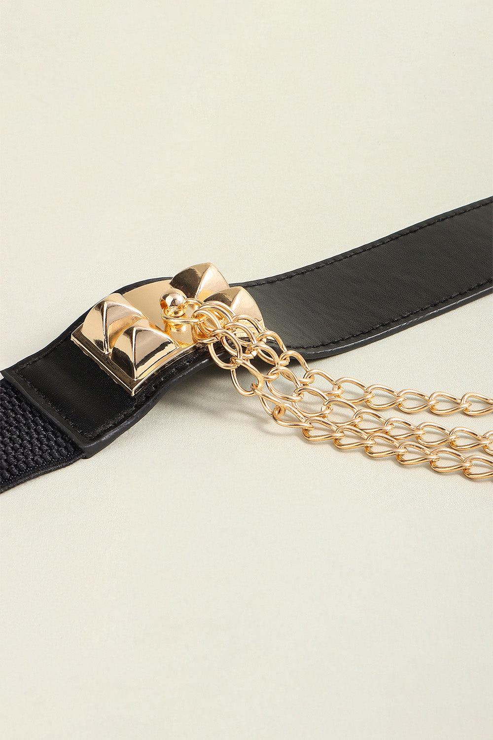 Elastic Belt with Chain - Women's PU Leather, Black & Gold