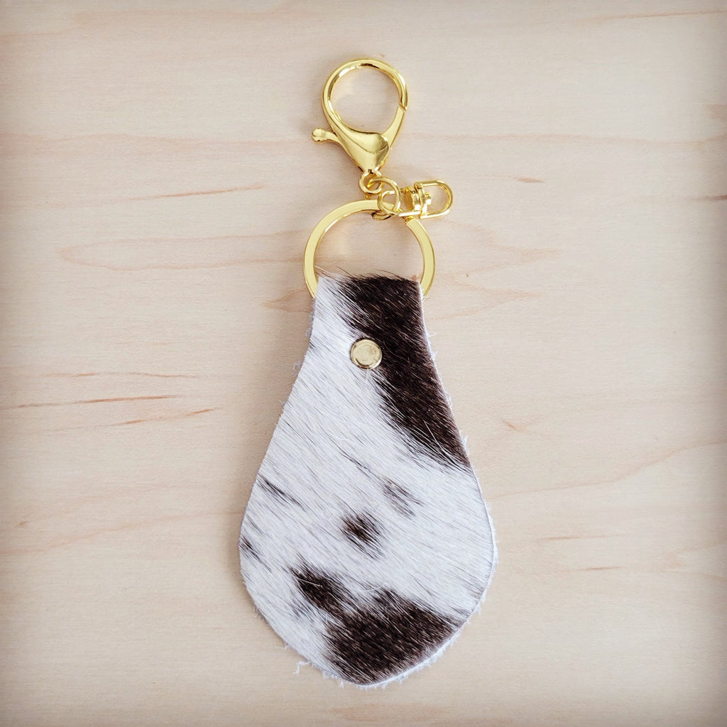 Brindle Cowhide Leather Keychain with Gold Tone Clip - Image 2