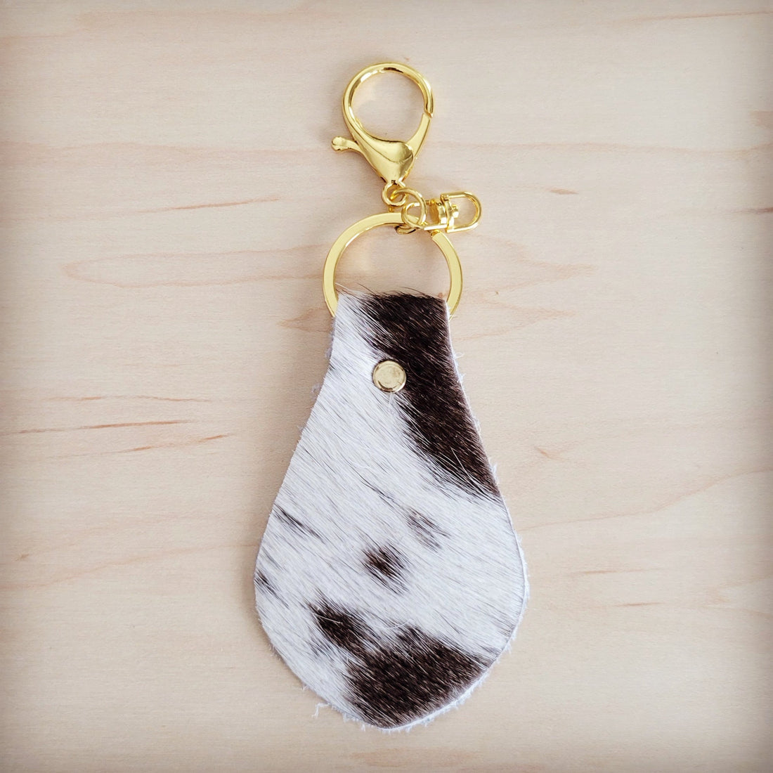 Brindle Cowhide Leather Keychain with Gold Tone Clip - Image 2