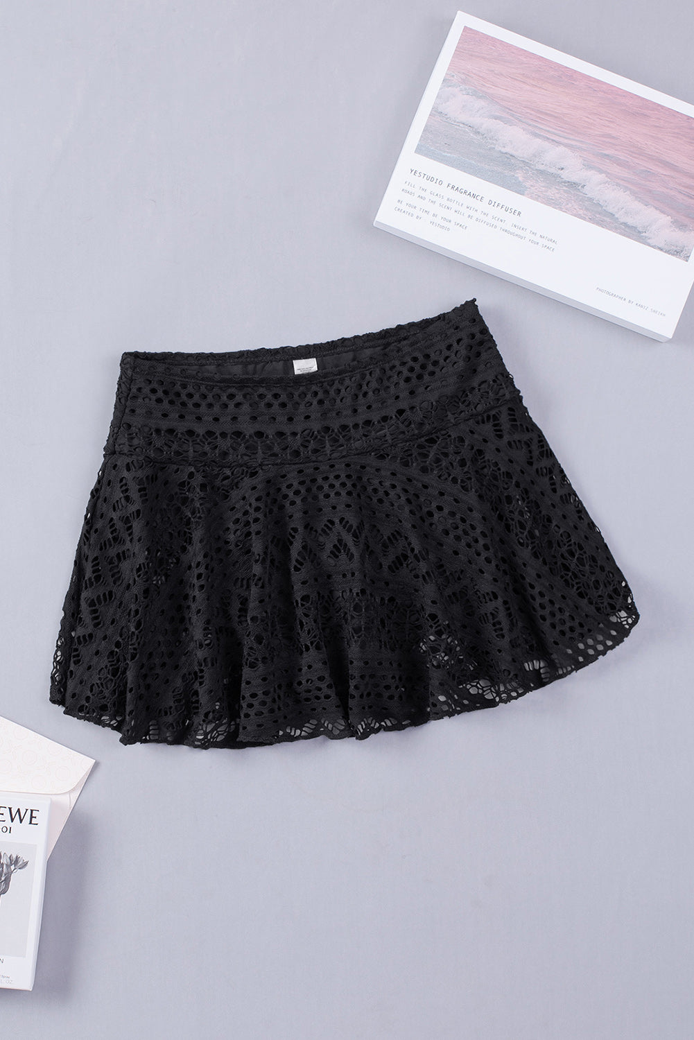 Solid Crochet Lace Swim Skirt with Built-in Brief