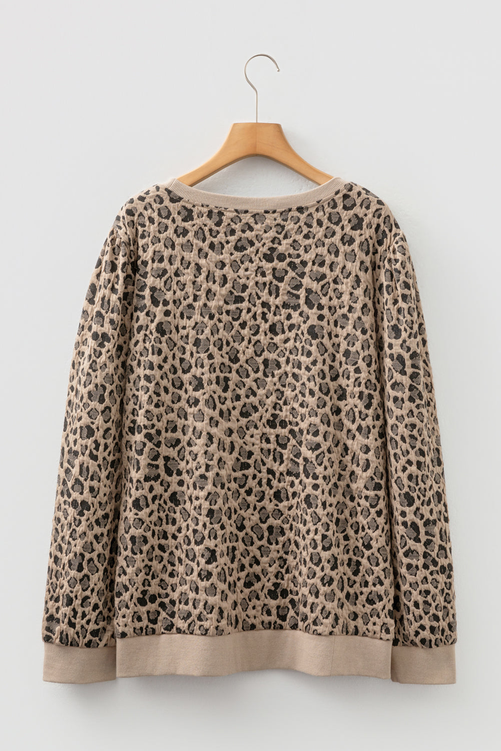 Plus Size Leopard Textured Long Sleeve Top