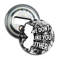 Monochromatic Mutual Feelings magnetic bottle opener with black and white text on silver background