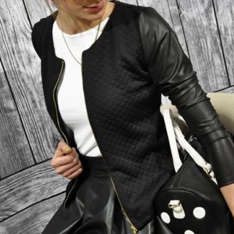 Patchwork Blazer Jacket with PU Leather Accents