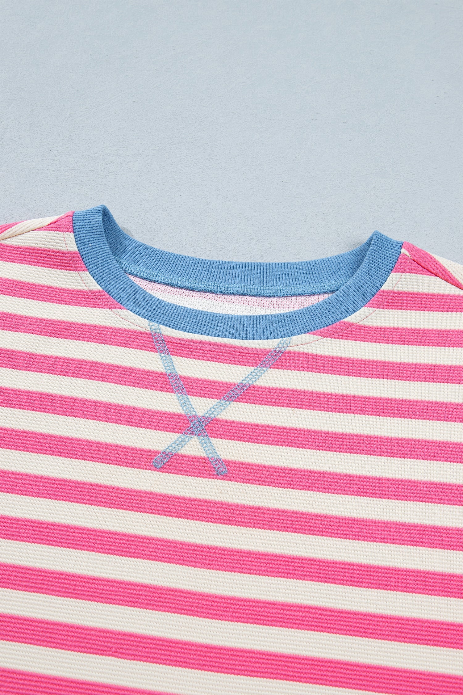 Stripe Contrast Patchwork Short Sleeve Knit Tee