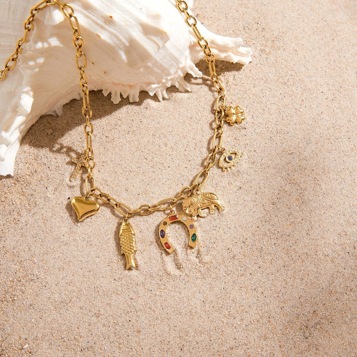 18K gold-plated titanium steel DIY pendant necklace resting on a neutral background.