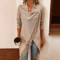 Women's Loose Knit Cardigan Sweater Coat in Khaki Boho Style