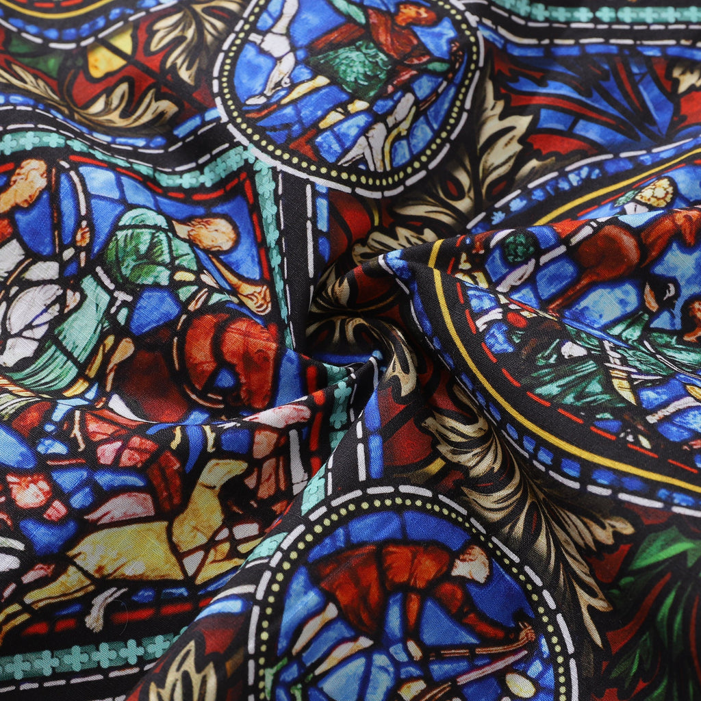 Stained Glass Window Print Short Sleeve 100% Cotton Camp Collar