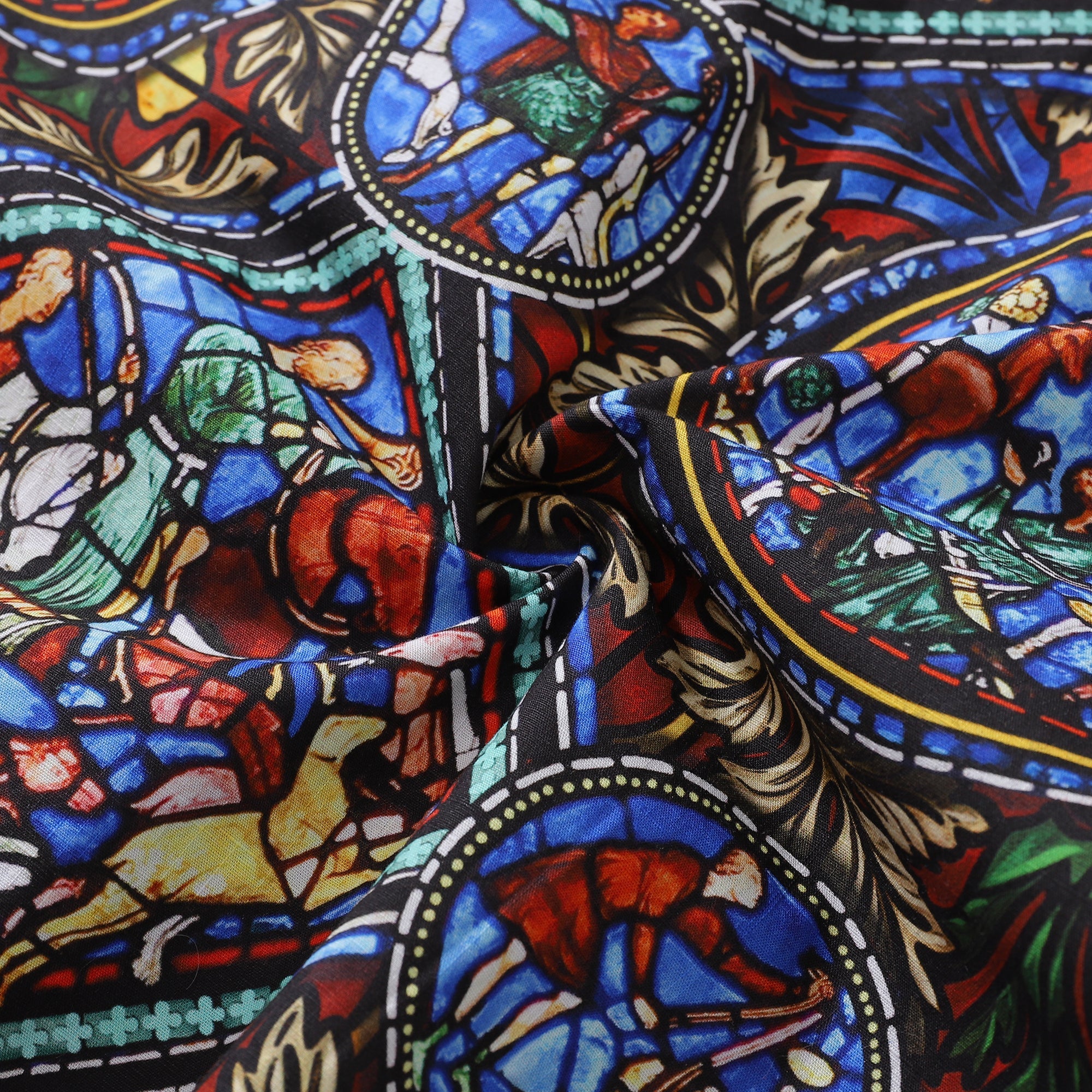 Stained Glass Window Print Short Sleeve 100% Cotton Camp Collar