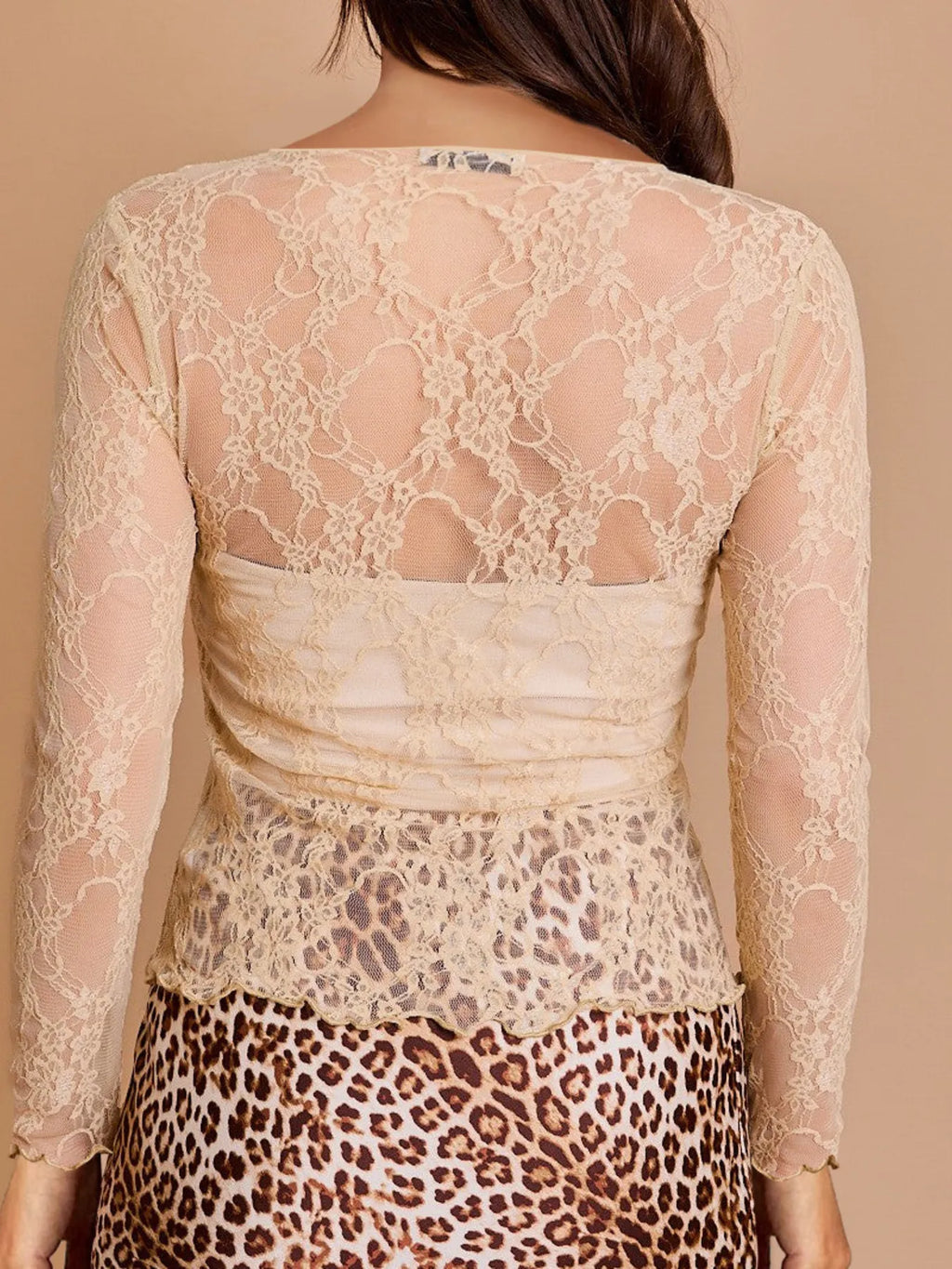 Mesh Floral Lace Long Sleeve T-Shirt