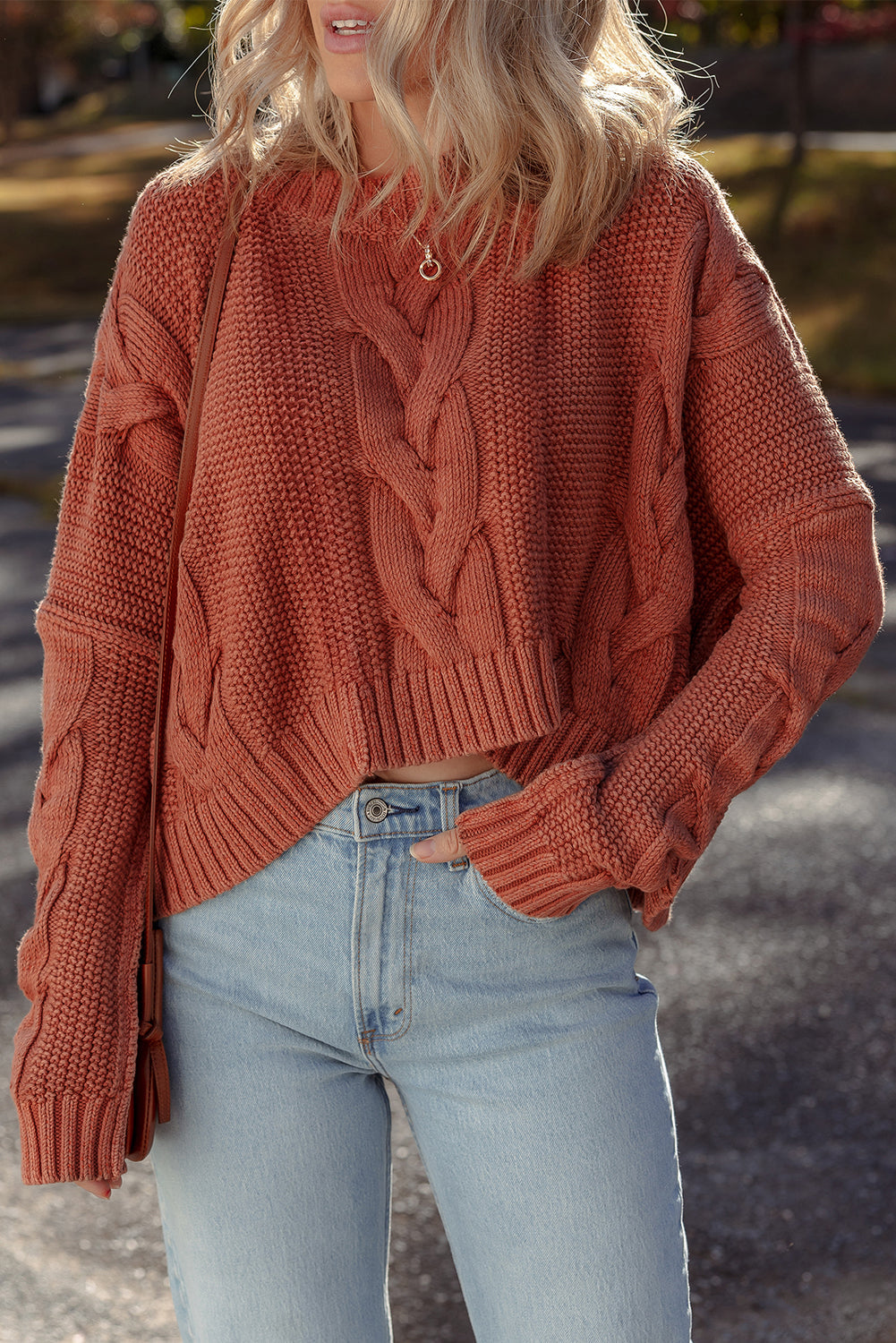 Willaira Slouchy Cable Knit Sweater in Burnt Orange - Image 5