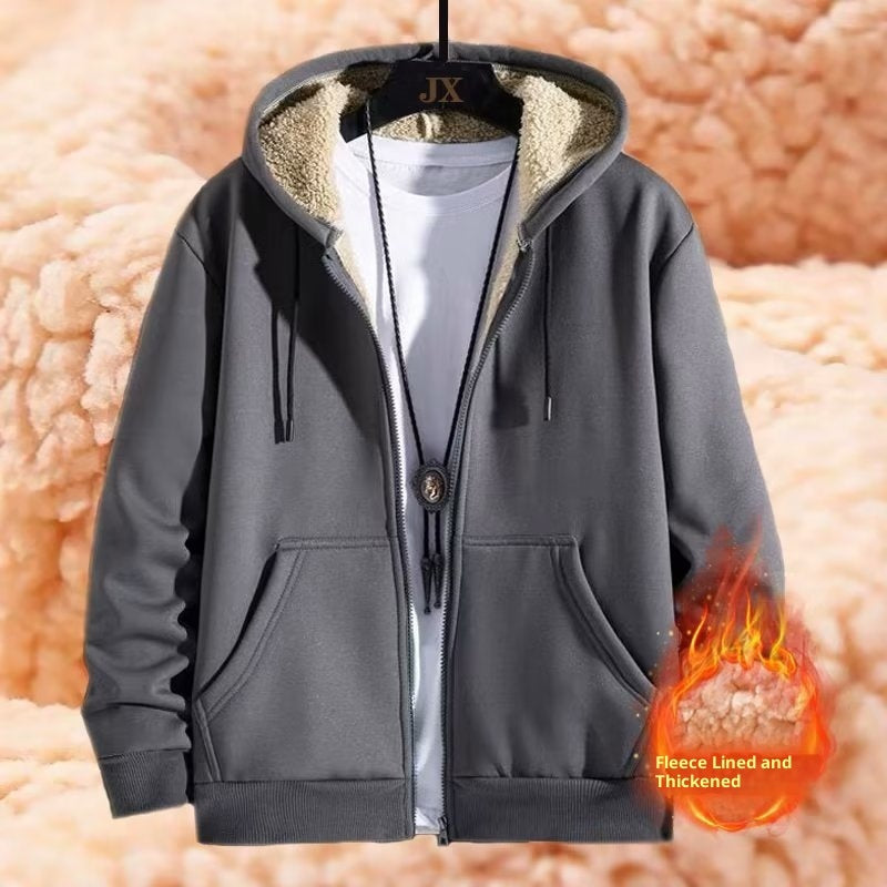 Cozy Lambswool Lined Zip Up Hoodie in Black and Red - Image 9