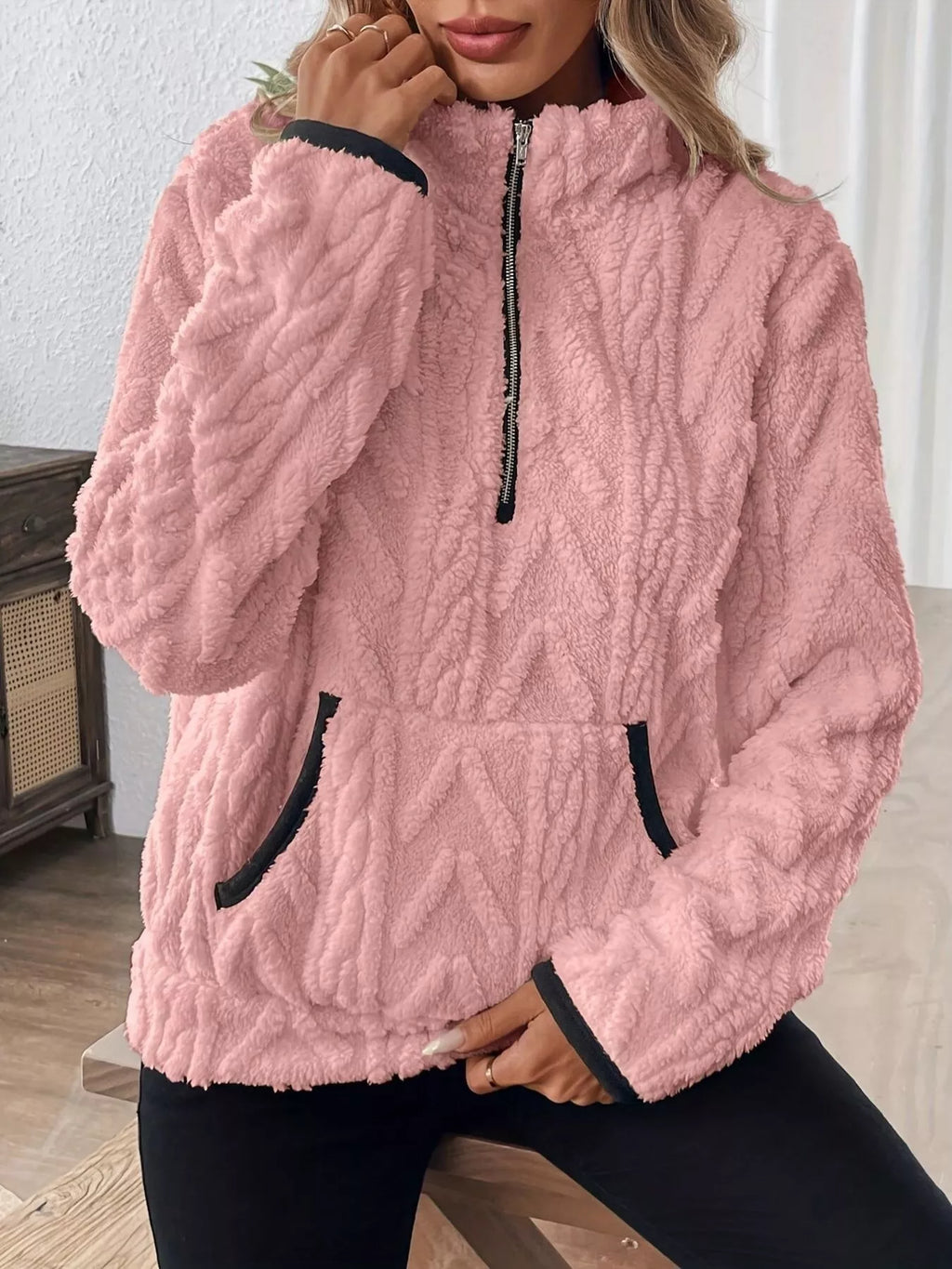 Full Size Fleece Half Zip Sweatshirt Plus Size