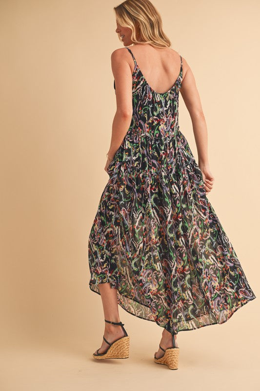 Printed V-Neck Frill Tiered Cami Dress – Playful Summer Fashion