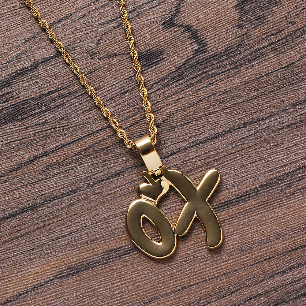 Copper XO Pendant Copper Inlaid Zircon Necklace