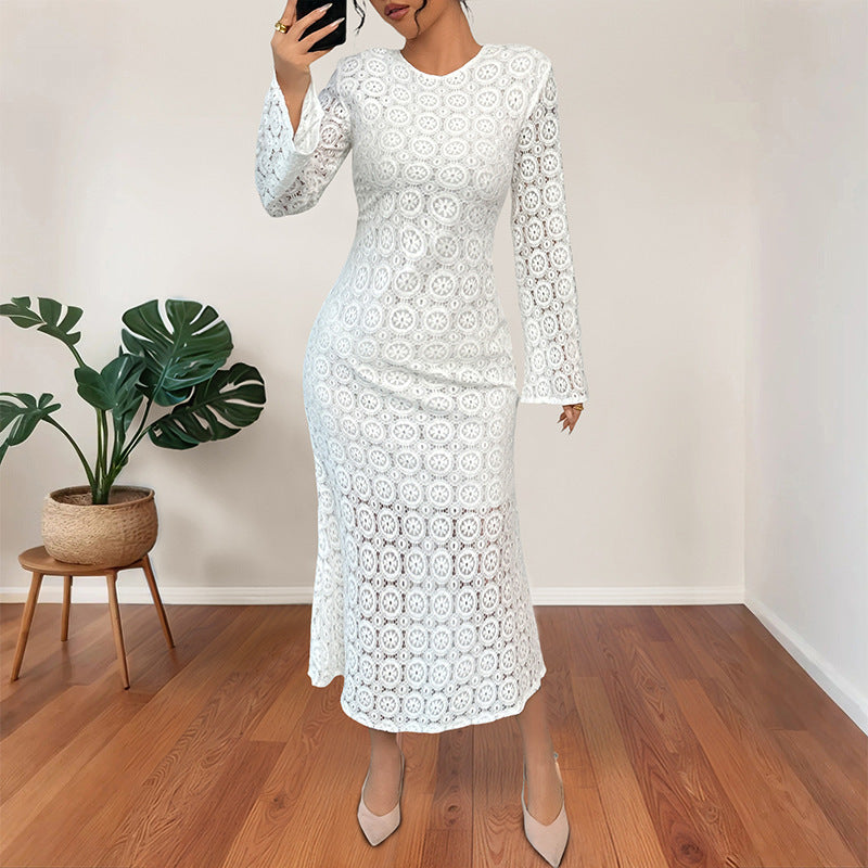White Lace Fishtail Midi Dress