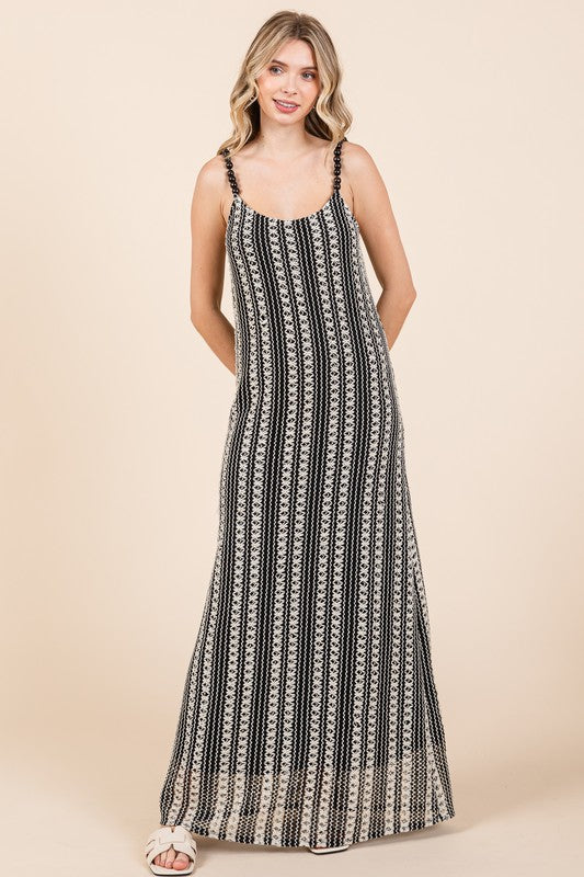 Striped Scoop Neck Maxi Cami Dress with Beaded Straps
