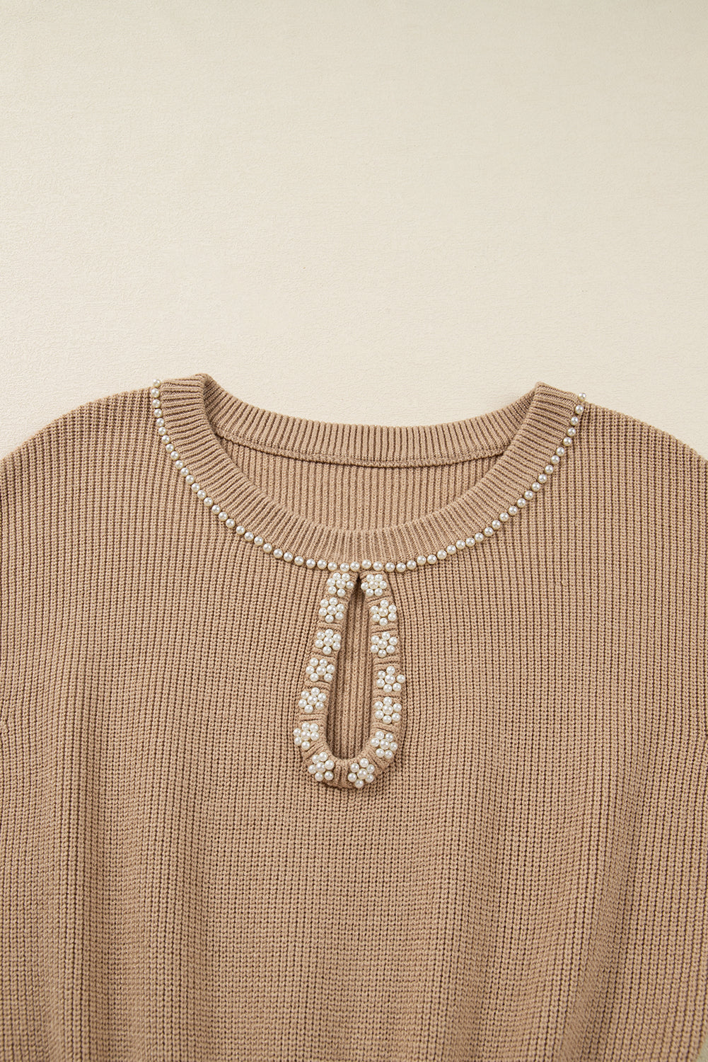 Pearl Embellished Keyhole Ribbed Sweater Dress