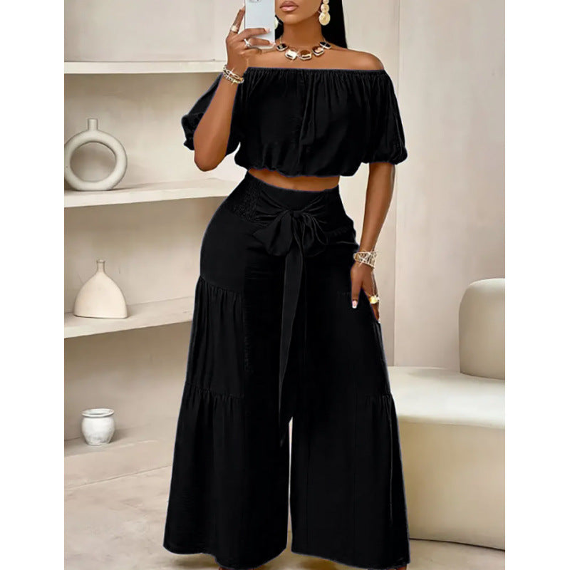 Two-Piece High-Waist Flared Pant Set with Off-Shoulder Top - Image 4