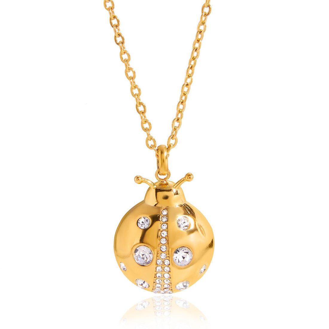 Vera Lux 18k gold ladybug necklace and matching earrings with zircon accents