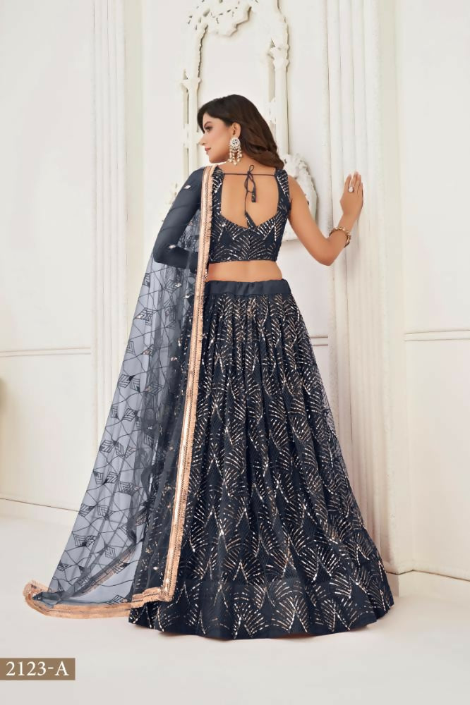 Black Butterfly Net Lehenga with Original Mirror & Sequence Work