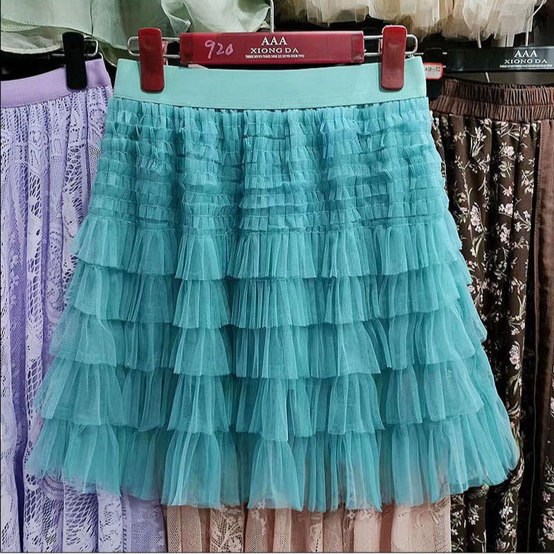 Women's Layered Mesh A-Line Mini Skirt - Fluffy Ruffle Tulle - Image 13