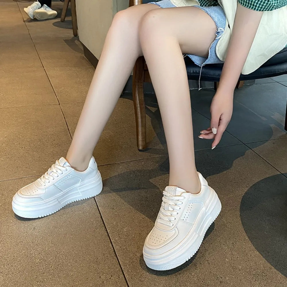 White Lace Up Platform Sneakers for - Image 2