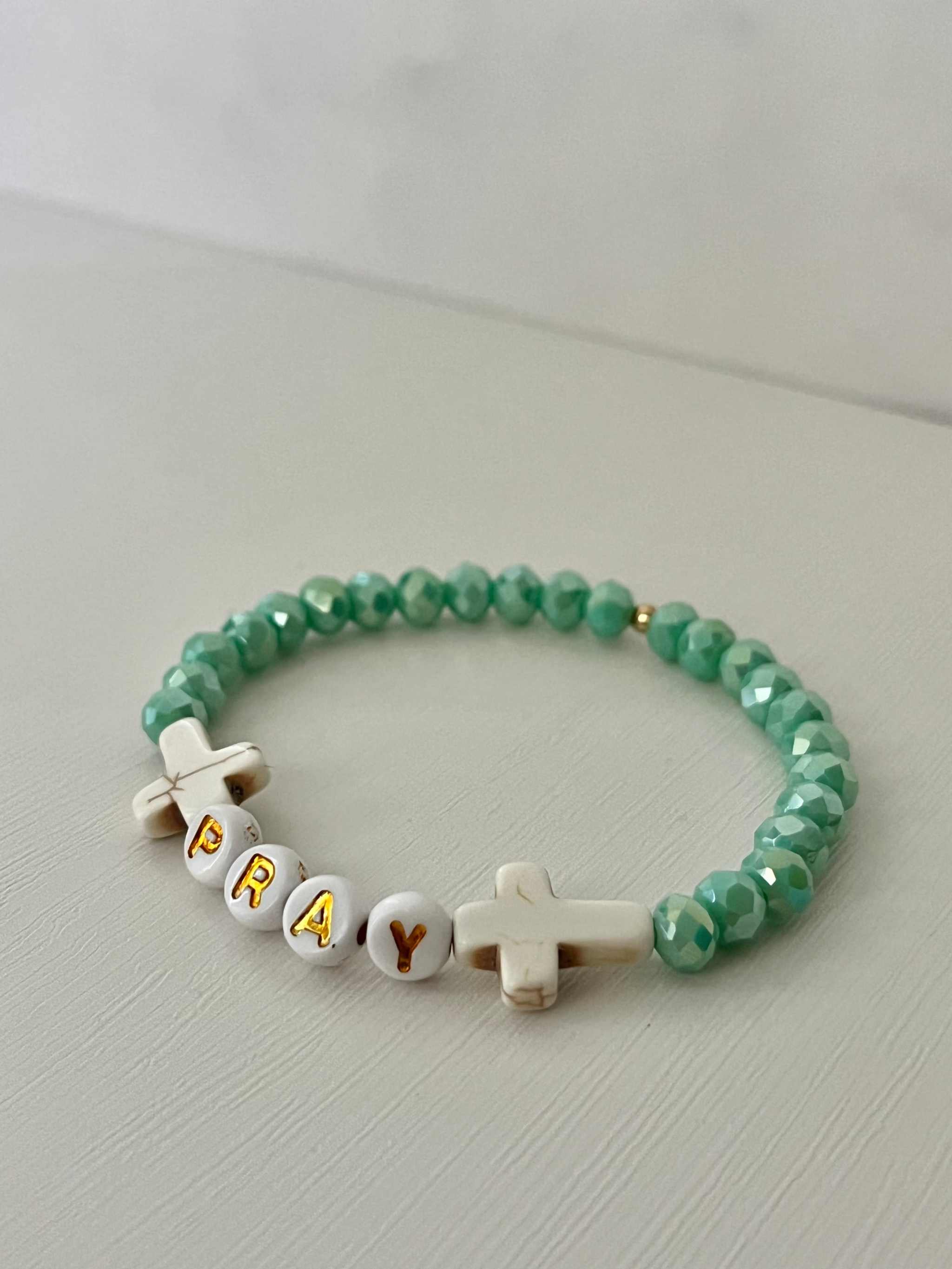 Mint Faceted Beaded PRAY Bracelet - Faith-Inspired Jewelry