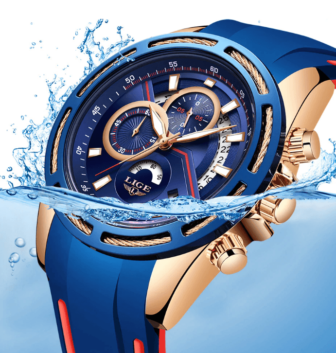 LIGE Men's Multifunction Sport Watch with Durable Rubber Strap