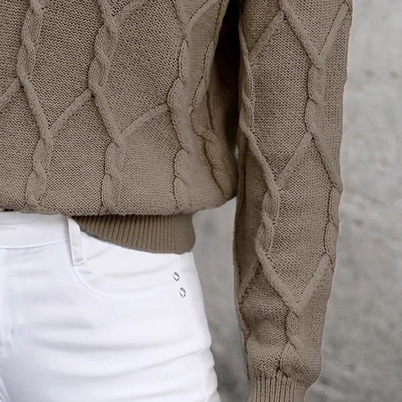 Women’s Cable Knit V-Neck Lapel Pullover Sweater in Mauve - Image 7