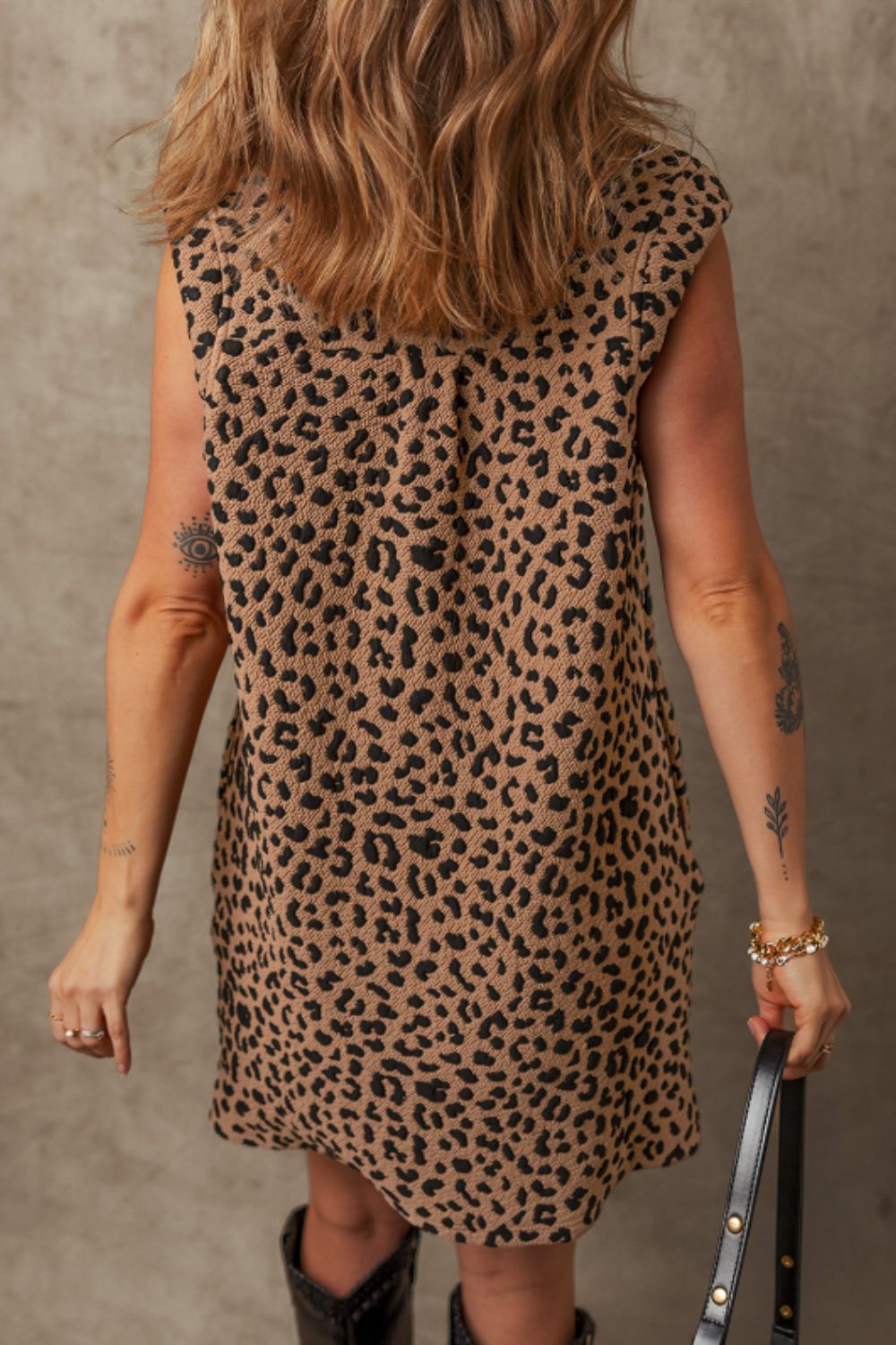 Leopard Print Sleeveless Mini Dress Tan and Black Summer Dress