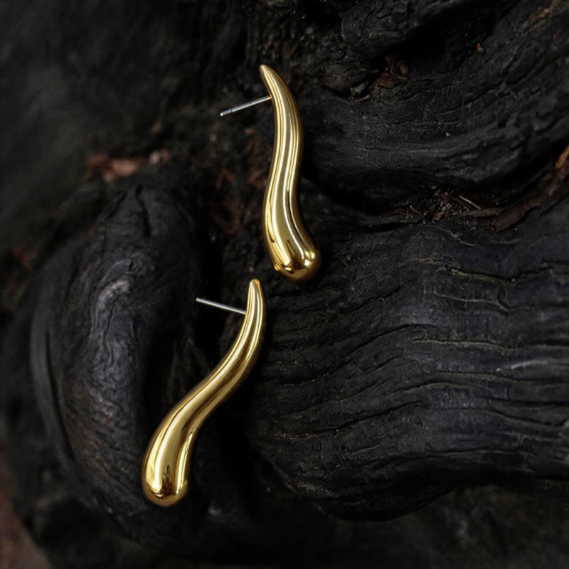 Womens Minimalist Twisted Curved Metal Dangle Earrings,Smooth Gold Tone Curved Bar Earrings For Beach Vacation Daily Wear