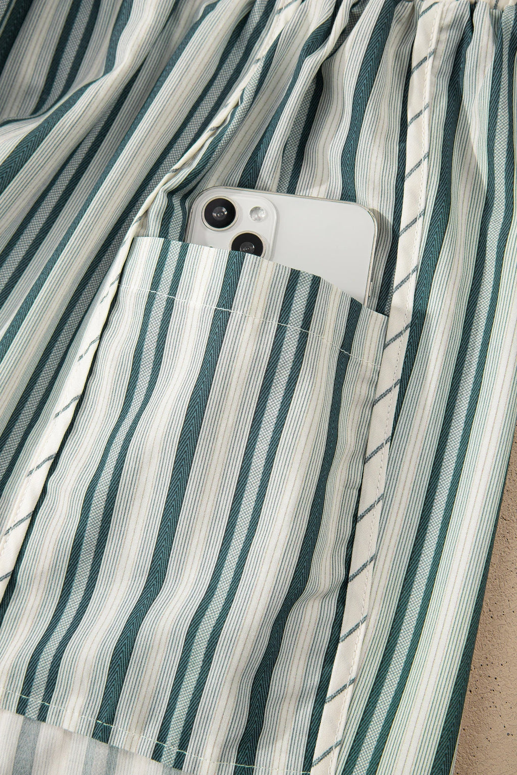 Striped Linen Cargo Shorts | Elastic Waist Women's Casual