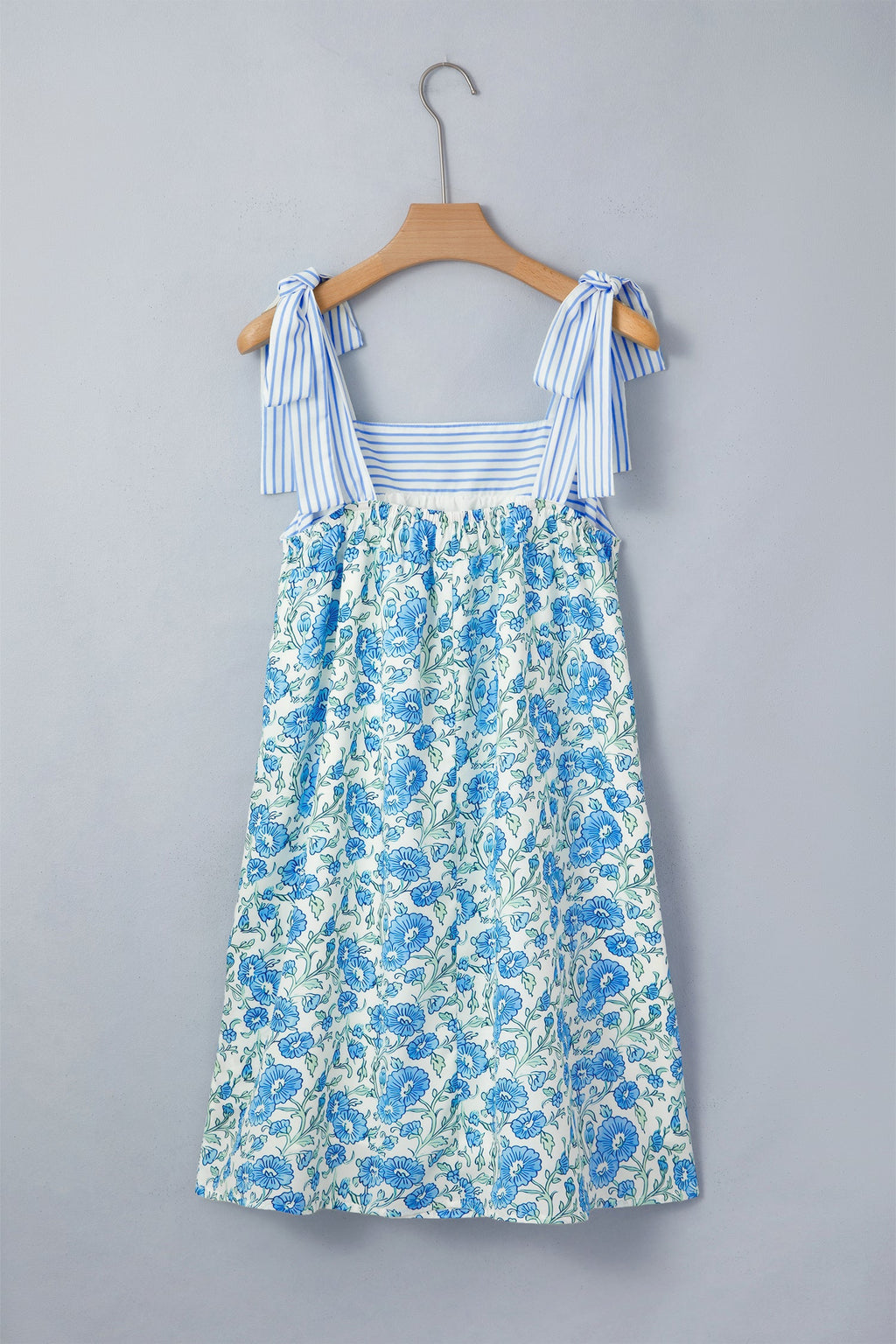 Estelle Knot Straps Floral Print Mini Dress in Blue and White