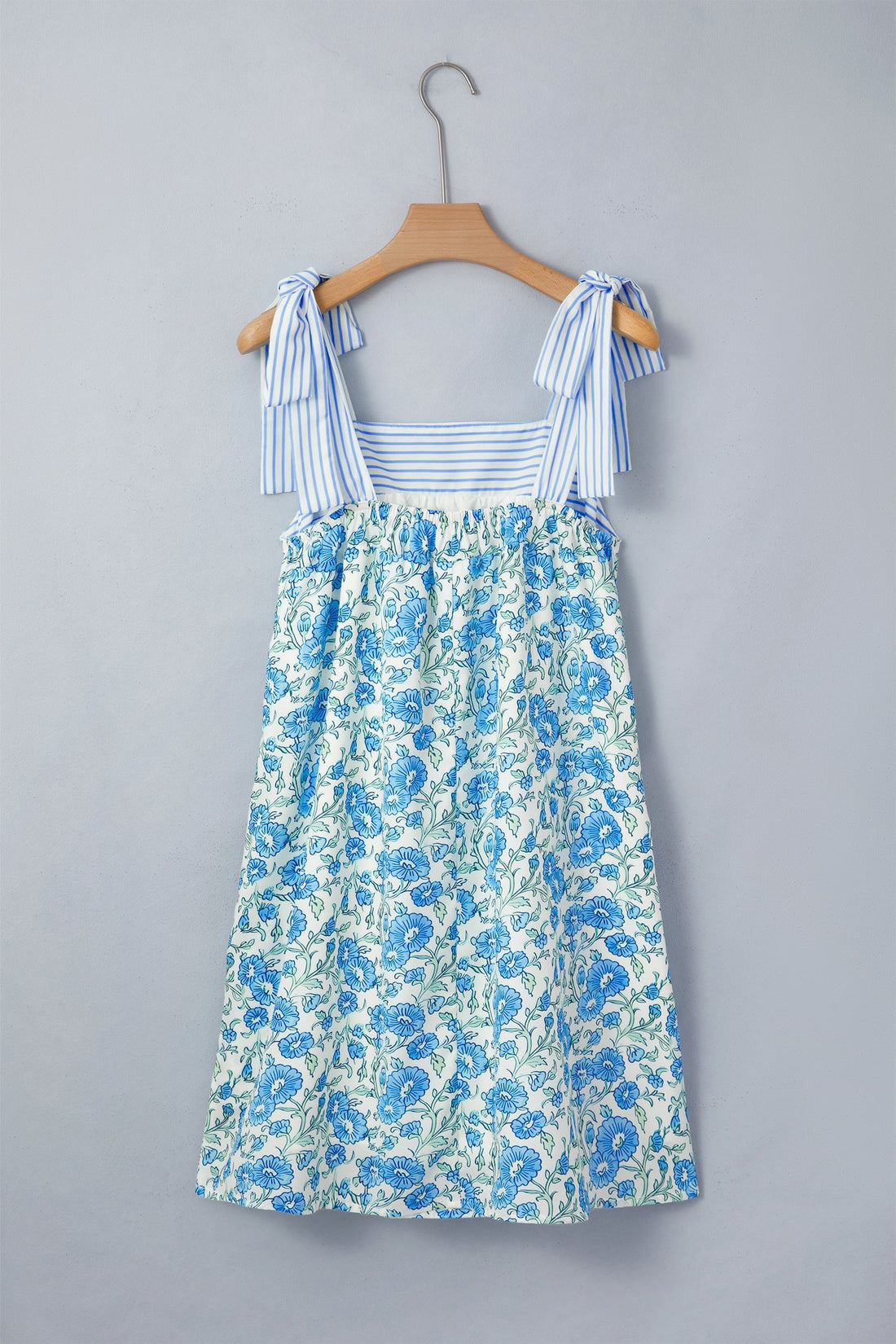 Estelle Knot Straps Floral Print Mini Dress in Blue and White