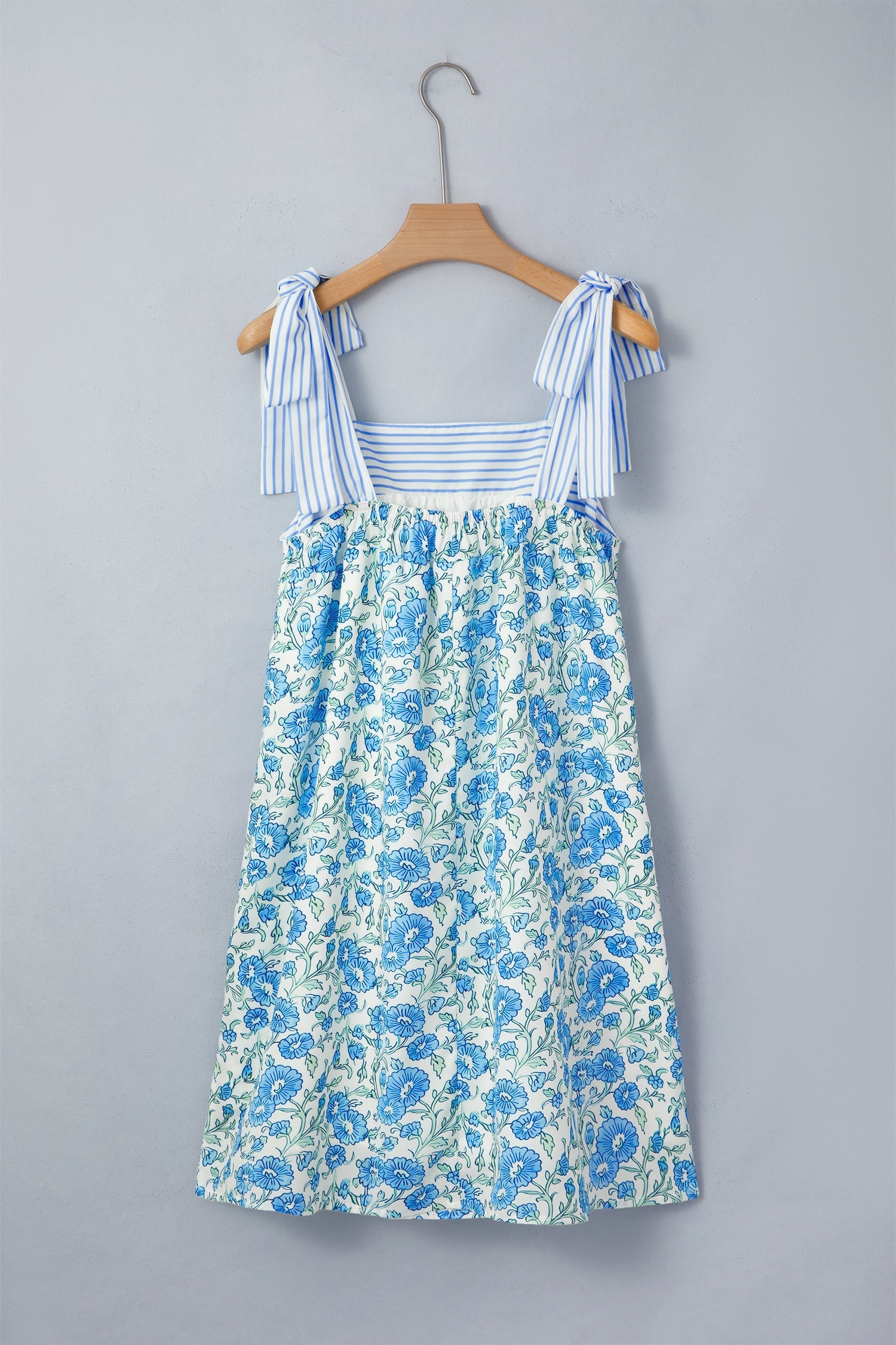 Estelle Knot Straps Floral Print Mini Dress in Blue and White