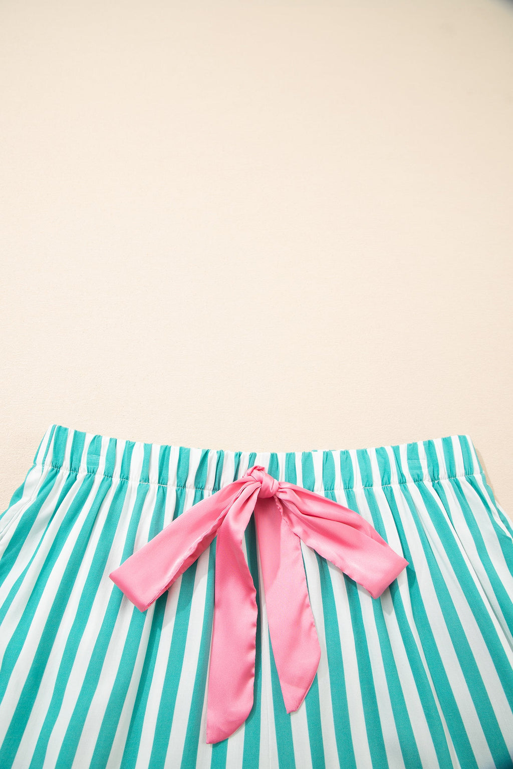 Stripe Ricrac Trim Shirt & Drawstring Shorts Set | Viscose