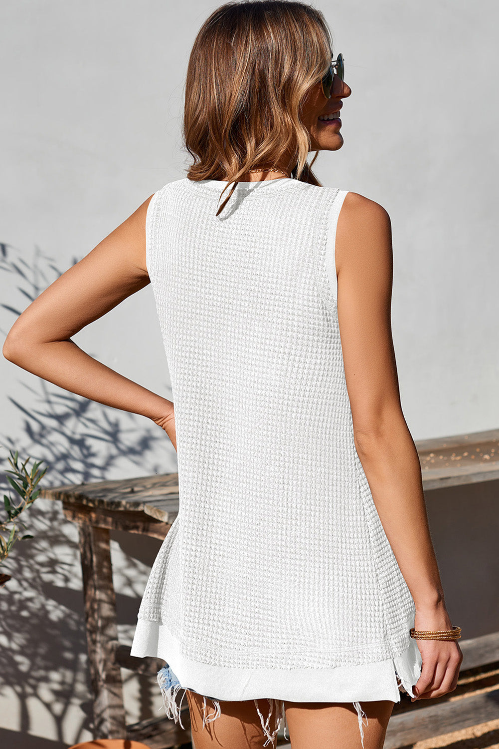 White Waffle Knit Nashville Tennessee Graphic Tank Top - Image 2