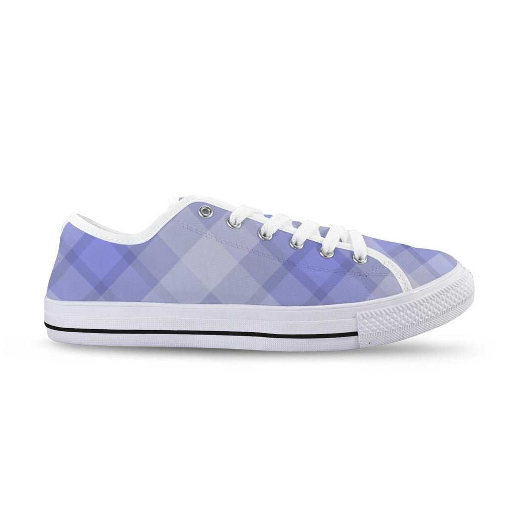 Light Blue Plaid Low Top Women's Casual Canvas Sneakers - Image 5