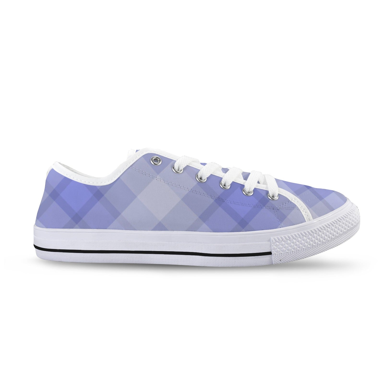 Light Blue Plaid Low Top Women's Casual Canvas Sneakers - Image 5