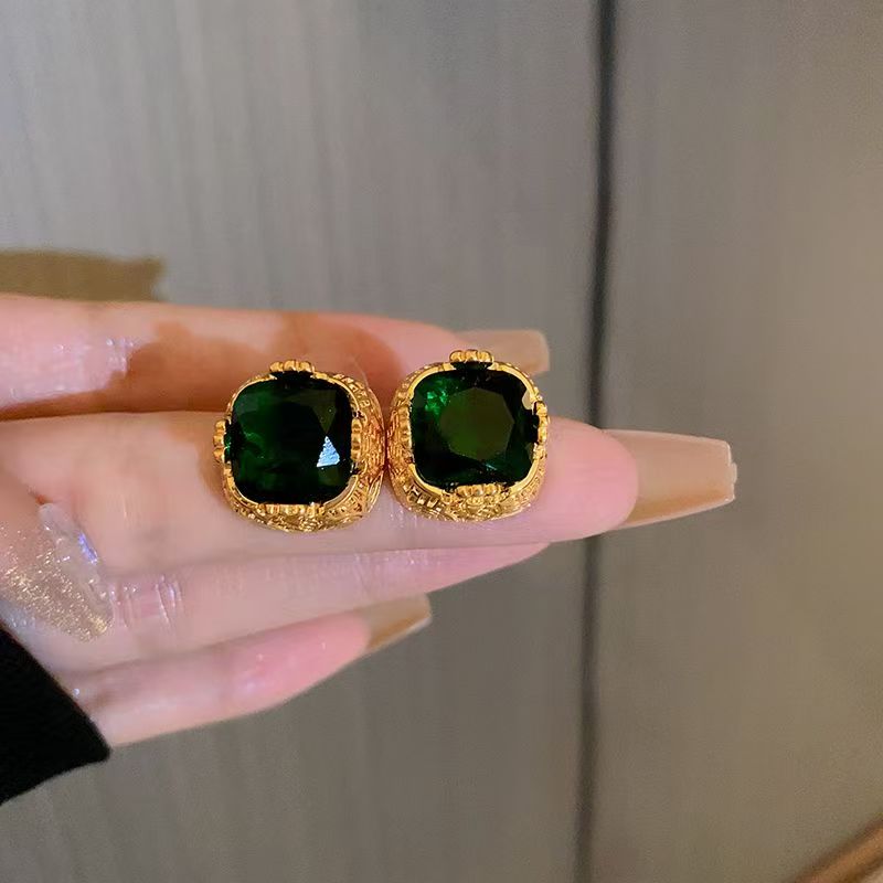 Emerald Stud Earrings in Silver, Elegant Minimalist Fine Jewelry