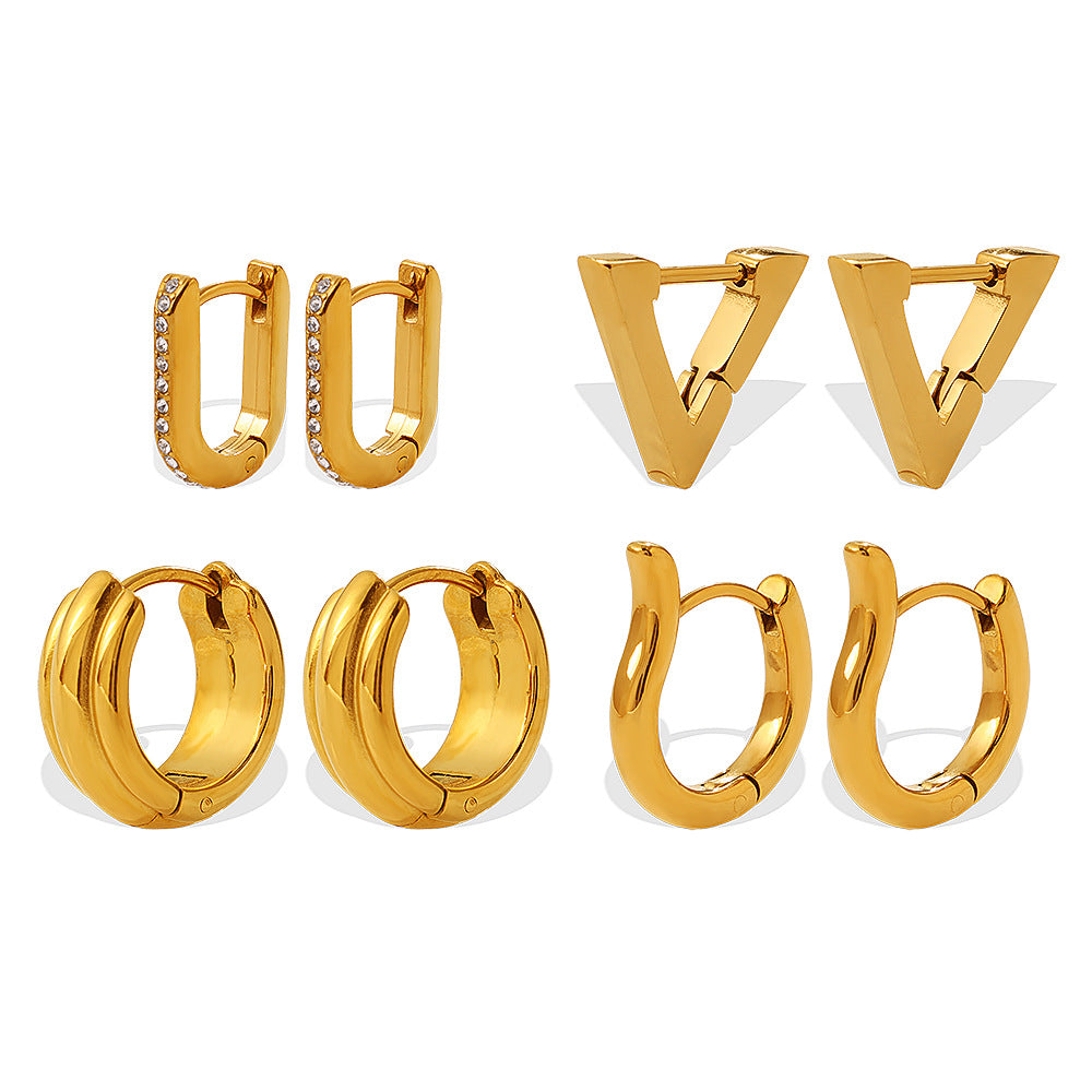 Fashion Vacation Style Geometric U-Shape & Triangle Earrings, Gold Color Fade-Resistant Sun Design, Daily Commute Earrings For Women